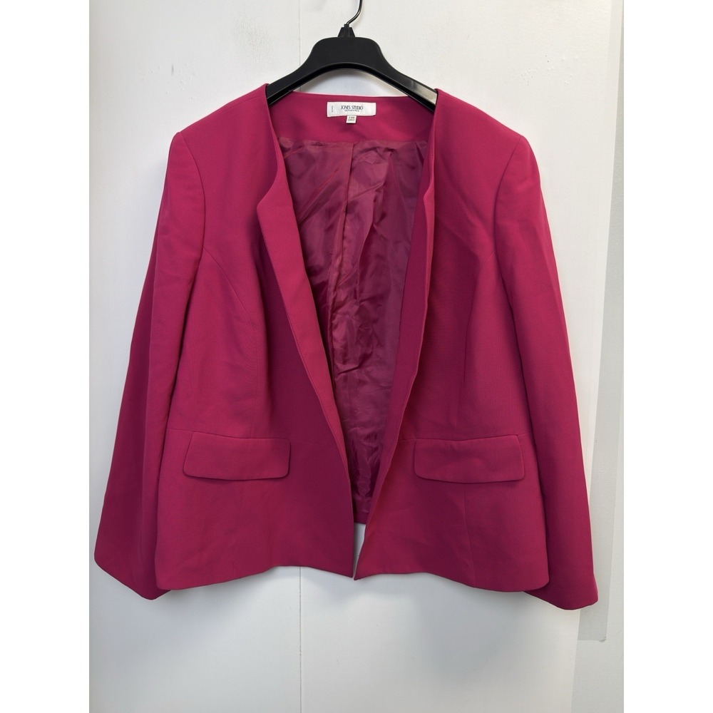Jones Studio Blazer Jacket Womens Plus 24W Fuschia Pink Open Front Lined Jacket‎